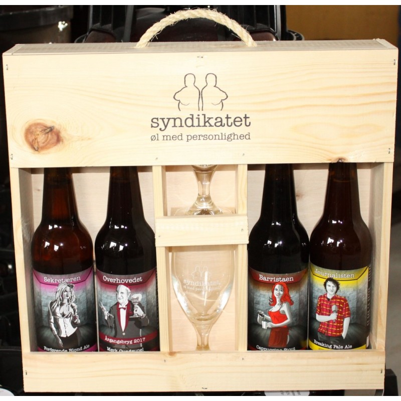 Syndikatet, Trækasse med 4 øl og 2 glas